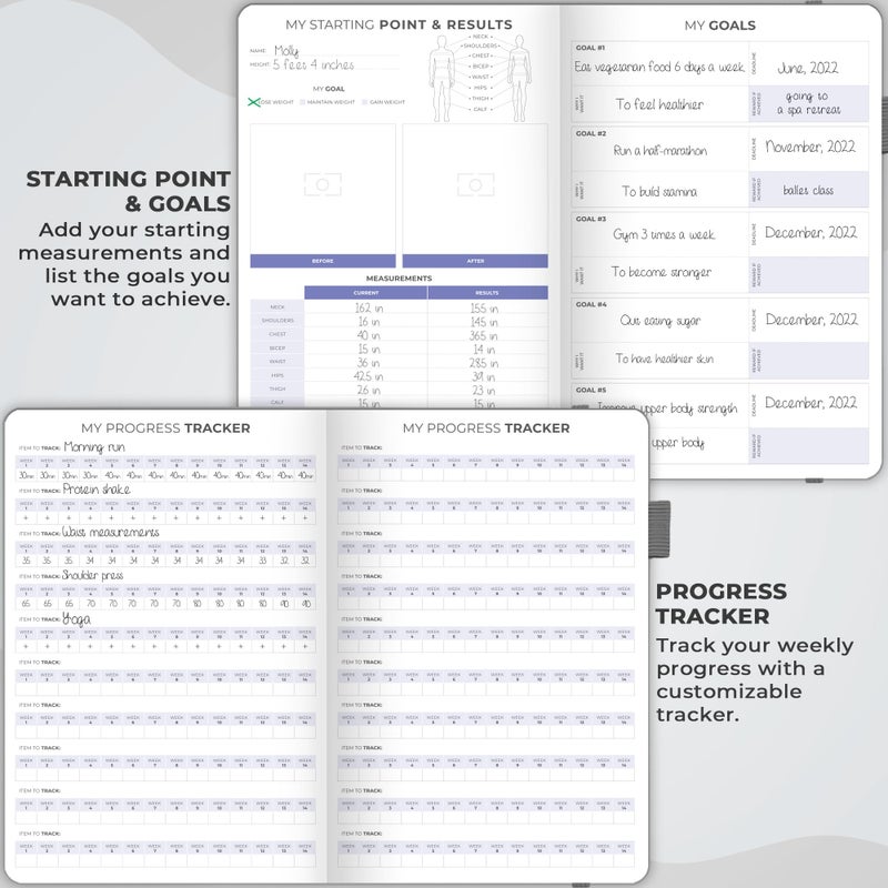 Clever Fox Fitness & Food Journal - Nutrition & Workout Planner for Women & Men - Diet & Gym Exercise Log Book with Calendars, Diet & Training Trackers - Undated, A5 Size, Hardcover (Grey) - Image 3